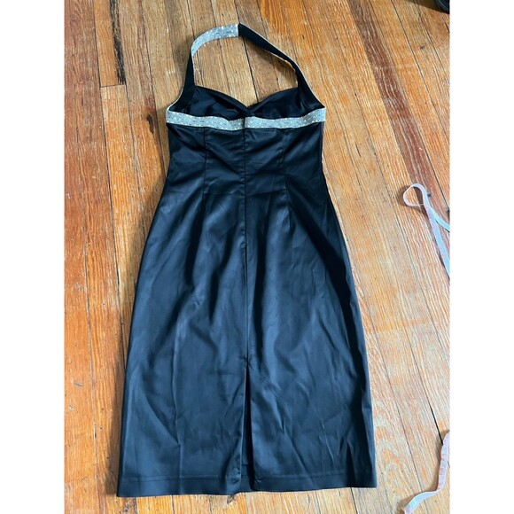 Papell Boutique Evening Size 8 Black 90s Sequin Lace Halter Embroidered Dress - Picture 2 of 10